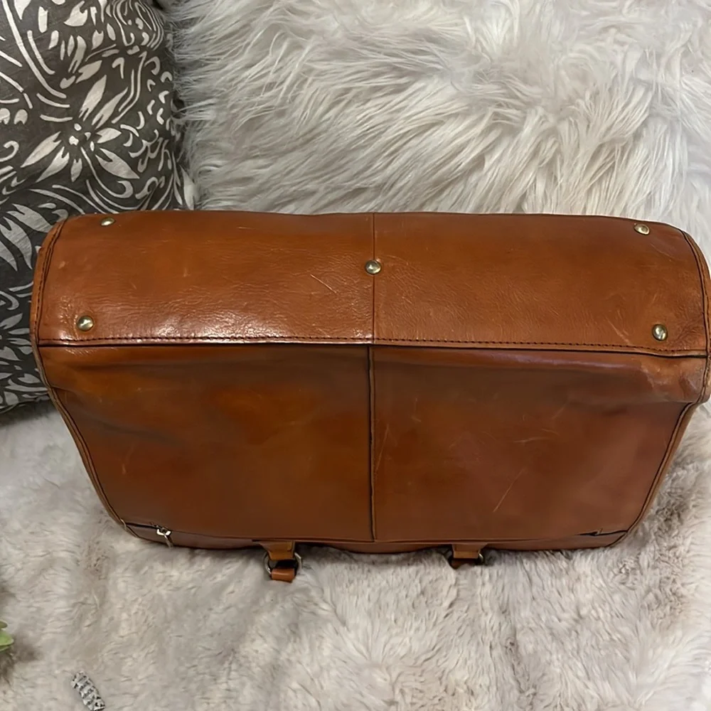 Banuce Vintage Cognac Color Leather Briefcase Laptop Travel Bag